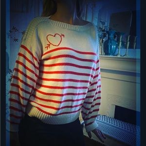 Loft Sweater Cream with Red Stripes and Adorable Heart “Swiftie Style”